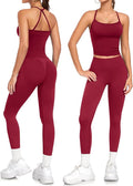 2 Piece Workout Sets for Women Halter Neck Cross Back Tank Top Macthing High Waist Leggings Sets Gym Outfits