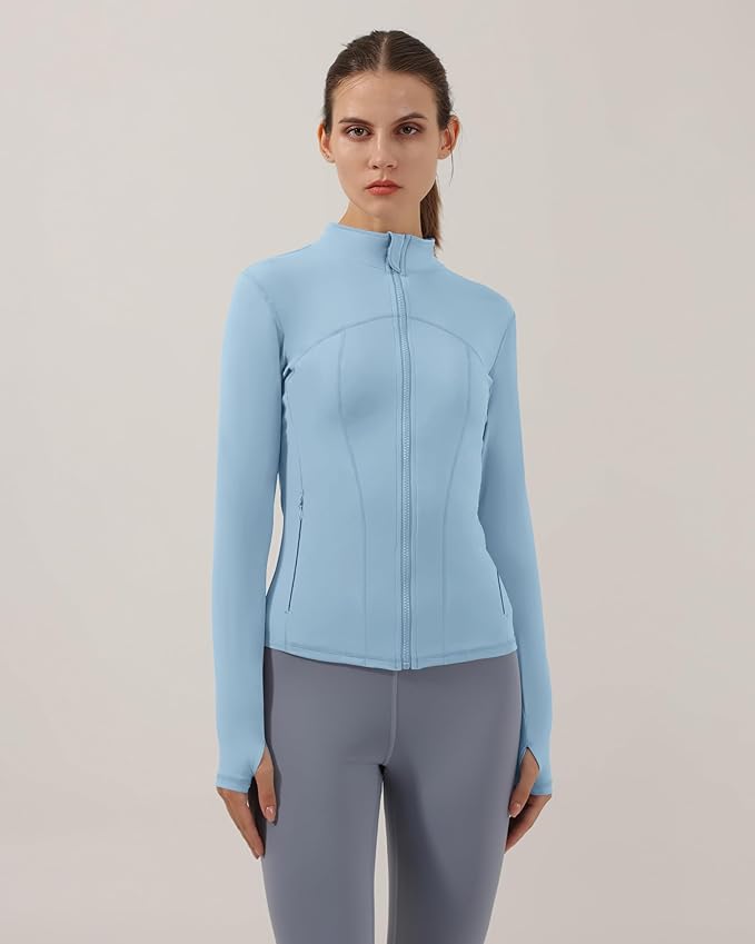 Gacaky Women's Slim Fit Workout Running Track Jackets Full Zip-up Yoga Athletic Jacket with Thumb Holes