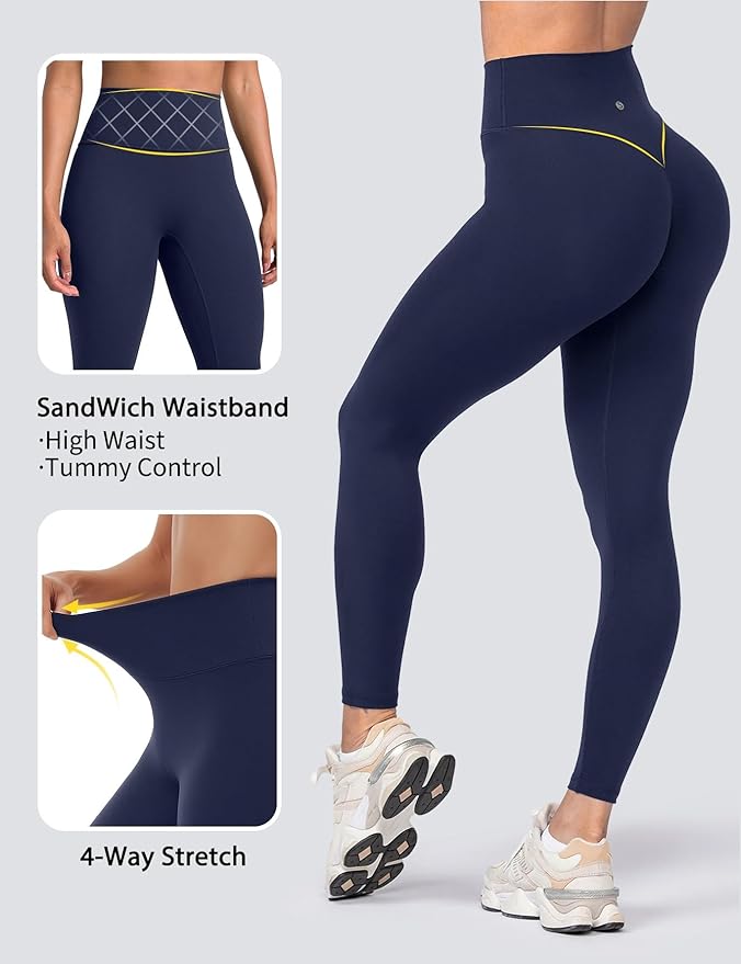 Sogetdo Yoga Leggings for Women Hidden Scrunch Butt Non See Through High Waisted No Front Seam Athletic Gym Workout Pants