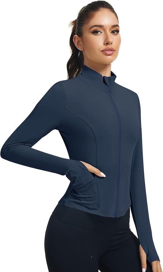 LOMON Women's Athletic Jackets Cropped Long Sleeve Workout Tops Yoga Zip Up Jackets Gym Tops Golf Shirts