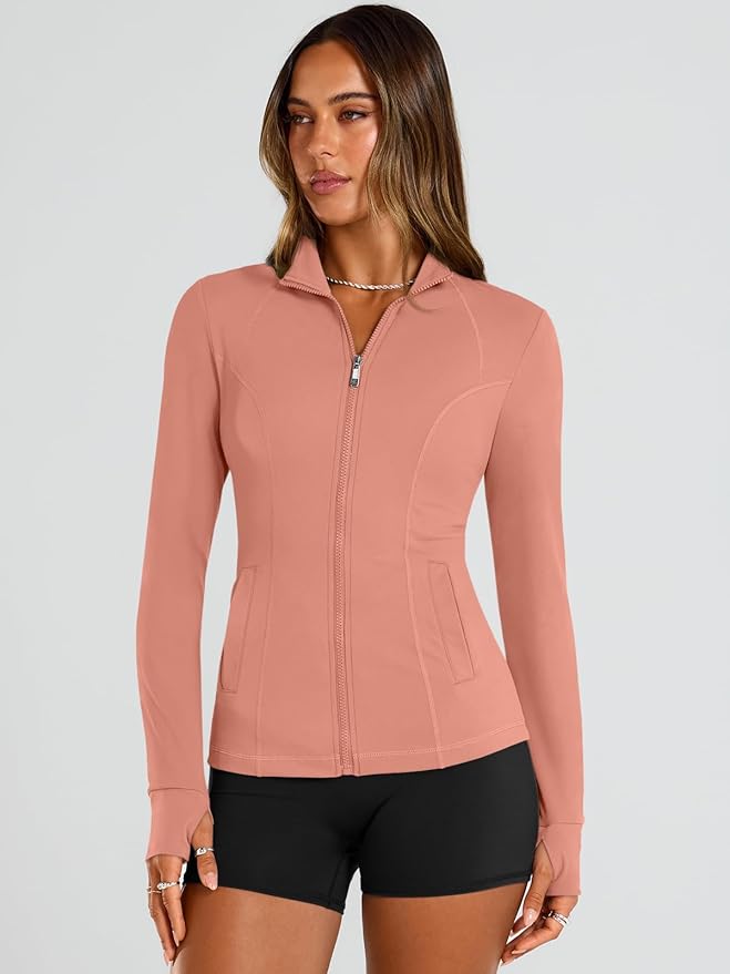 Trendy Queen Womens Lightweight Zip Up Jackets 2026 Athletic Workout Hoodies Spring Shirt Fitted Gym Clothes with Pocket