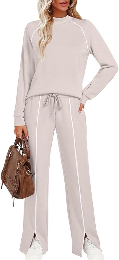 WIHOLL Lounge Sets for Women 2 Piece Fall Outfits 2025 Wide Leg Pant Matching Sets Womens Clothing