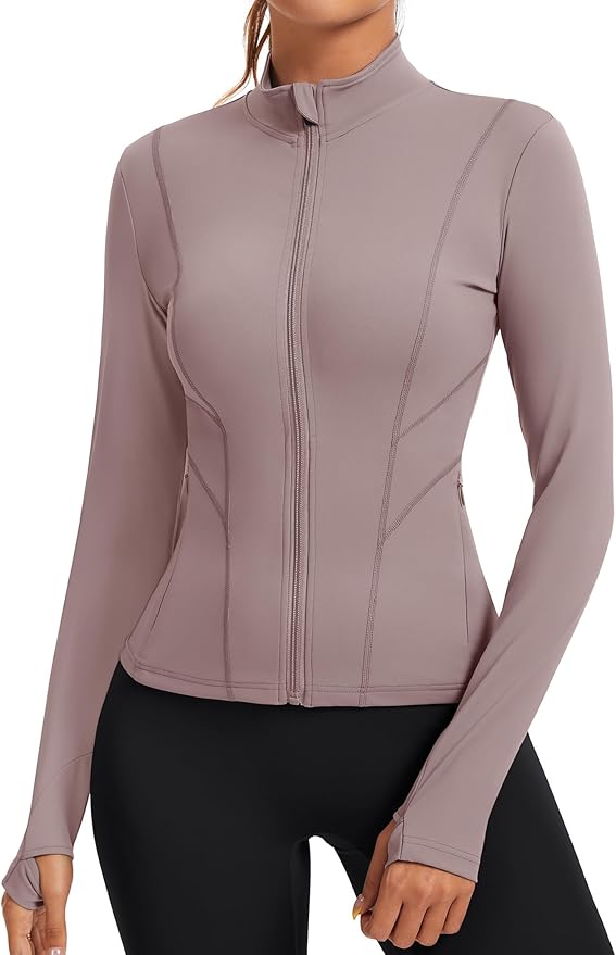Rapbin Women's Slim Fit Workout Jackets Full Zip Long Sleeve Running Athletic Tops Yoga Shirts with Thumb Holes