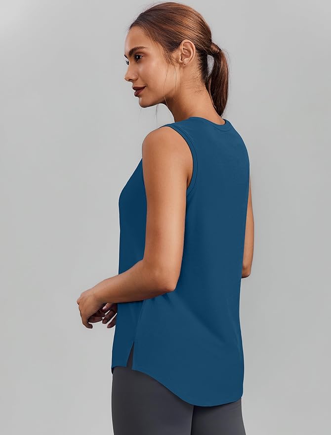 PINSPARK Workout Tops for Women Sleeveless Athletic Tank Tops UPF 50+ Running Tanks with Side Slits Loose Fit Gym Yoga Shirt