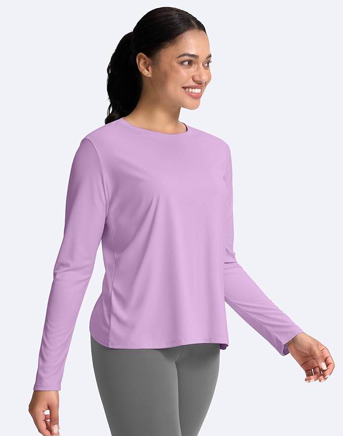 SANTINY Women's Lightweight Long Sleeve Workout Tops Split Back Gym Running Hiking Athletic Shirt Quick Dry UPF 50+ Sun Shirt
