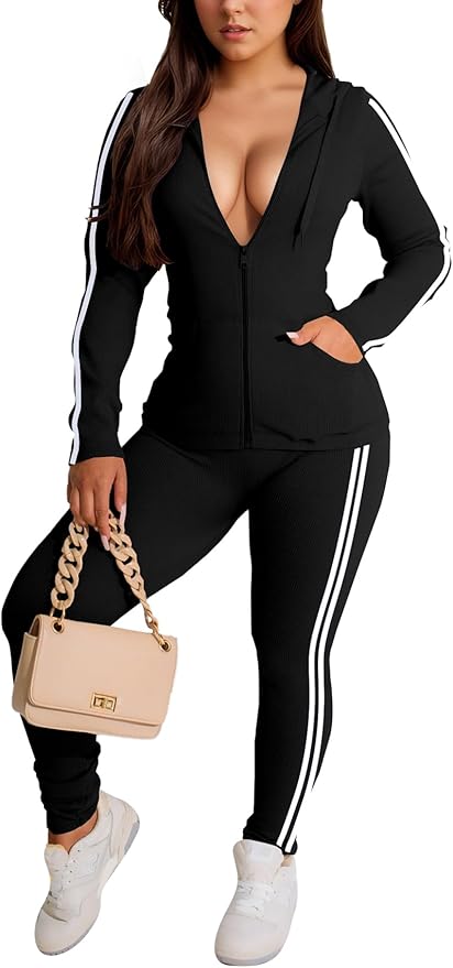 YeGine Women 2 Piece Outfits Long Sleeve Tracksuit Bodycon Matching Sets Hoodie Jacket Jogging Suit