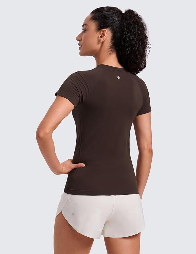 CRZ YOGA Seamless Workout Tops for Women Hip Length - Athletic Running Gym Yoga Short Sleeve Shirts Breathable Crewneck Tees