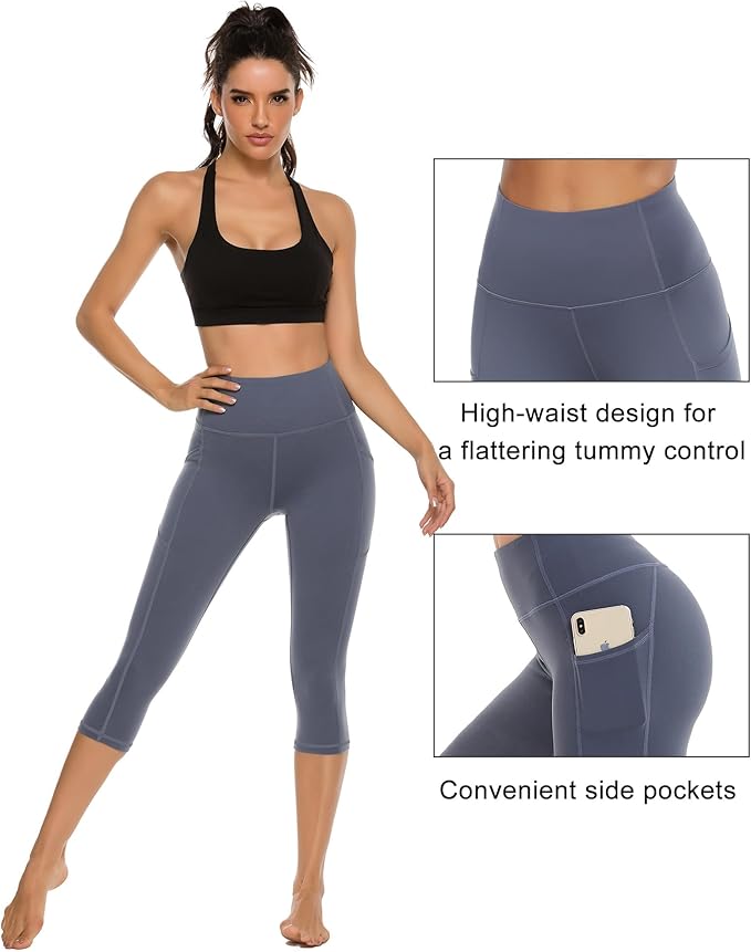 Stelle Women's Capri Yoga Pants with Pockets Essential High Waisted Leggings for Workout