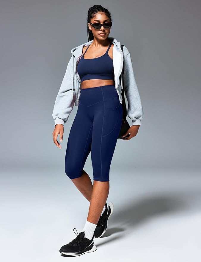 Heathyoga Capri Leggings with Pockets for Women Tummy Control Knee Length Leggings Yoga Pants Women Capri Pants Workout
