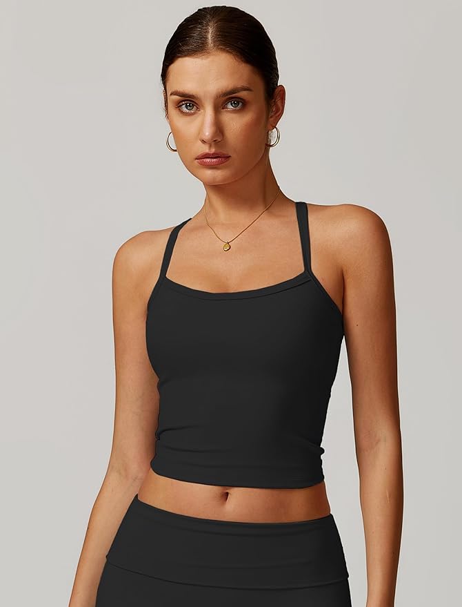 QBGJTD Womens Longline Sports Bras Cross Back Active Gym Yoga Padded Workout Crop Tank Top with Built in Bra