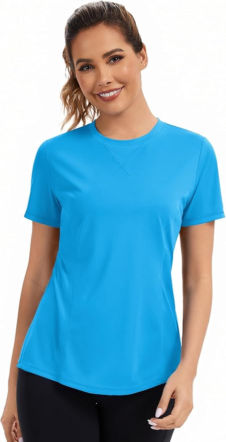 AVOOGUE Women's Short Sleeve Workout Tops Quick Dry Athletic UPF50+ Sun Protection Shirts Gym Hiking Running Yoga Clothes
