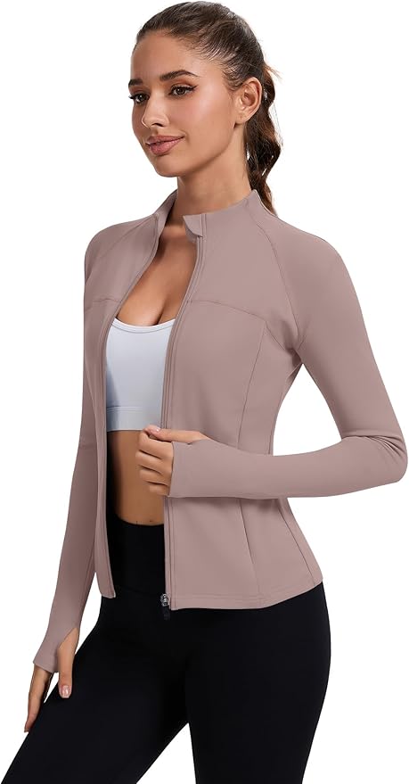 Rapbin Women's Full Zip Workout jackets Runing Slim Fit Athletic Tops With Thumb Holes