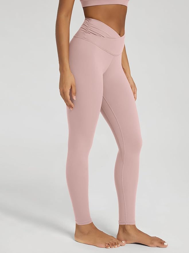 ODODOS Women's Cross Waist Yoga Leggings with Inner Pocket, 23"/25"/28" Gathered Crossover Workout Yoga Pants
