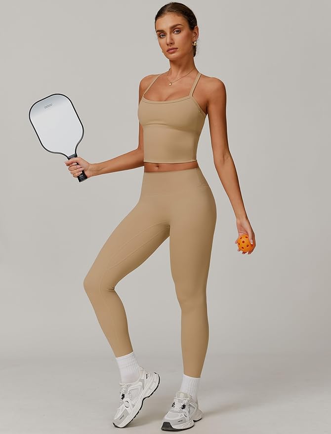 QBGJTD Womens Workout Sets Two Piece Cross Back Tank Top Matching High Waist Leggings Sets Gym Outfits Work Out Clothes