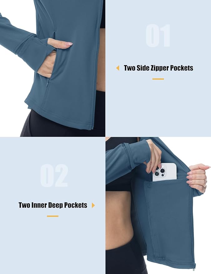 Gopune Women's Workout Athletic Jacket Lightweight Zip Up Yoga Slim Fit Tops with Pockets