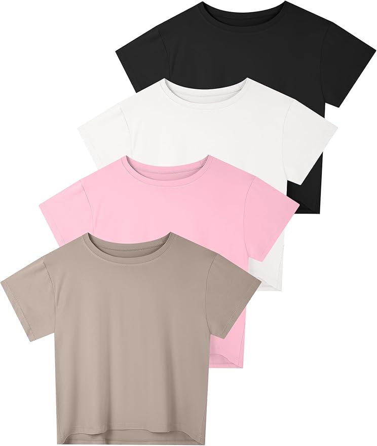 Dalavch 6 Pack Women's Crop Top Short Sleeve Athletic Workout Yoga Running Gym Casual Tees T-Shirts Loose Fit