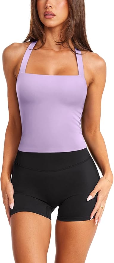 LASLULU Womens Sexy Halter Sports Bra Workout Tops Wirefree Sleeveless Gym Yoga Tank Tops Y2k Casual Crop