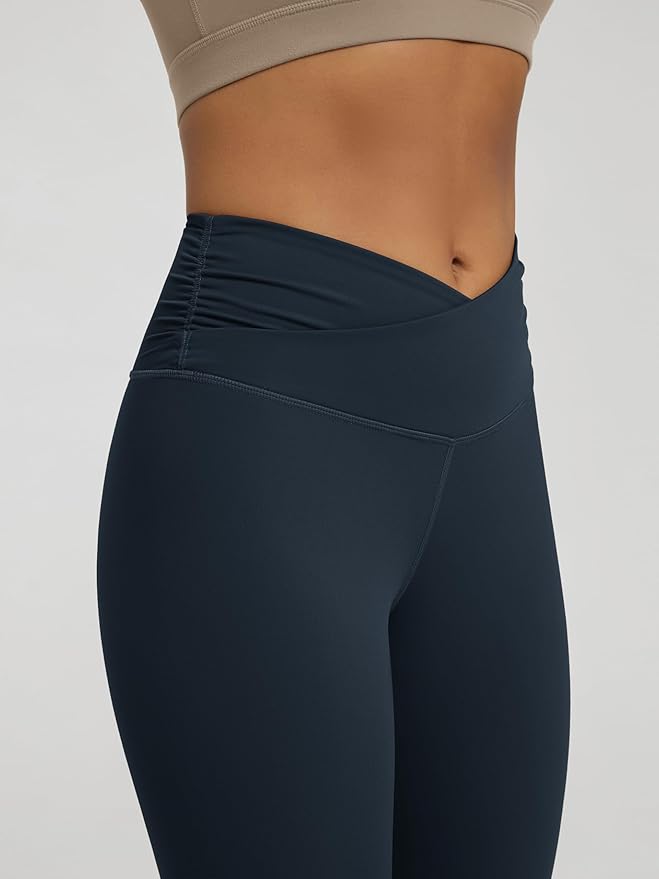 ODODOS Women's Cross Waist Yoga Leggings with Inner Pocket, 23"/25"/28" Gathered Crossover Workout Yoga Pants