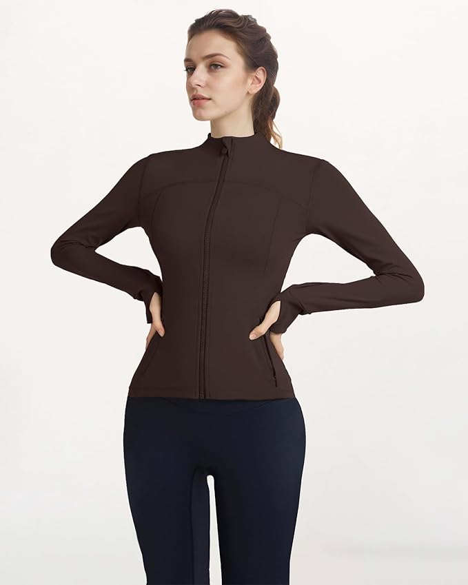 Gacaky Women's Slim Fit Workout Running Track Jackets Full Zip-up Yoga Athletic Jacket with Thumb Holes