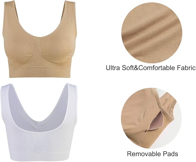 Lemef 3-Pack Seamless Sports Bra Wirefree Yoga Bra with Removable Pads for Women