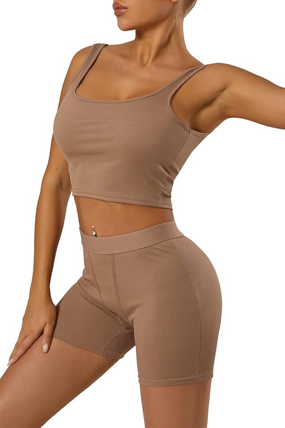 LICOBOD Casual Workout Sets 2 Piece Outfits for Women Ribbed Crop Tank Top High Waist Yoga Leggings Lounge Wear Tracksuit