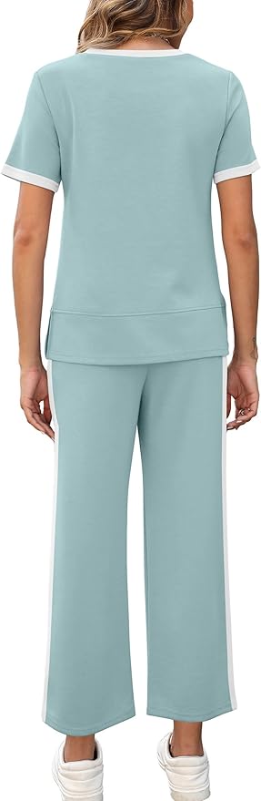 XIEERDUO Women's Side Slit Lounge Sets 2026 Fashion 2 Piece Travel Outfits Cozy Loungewear Wide Leg Tracksuits S-3XL