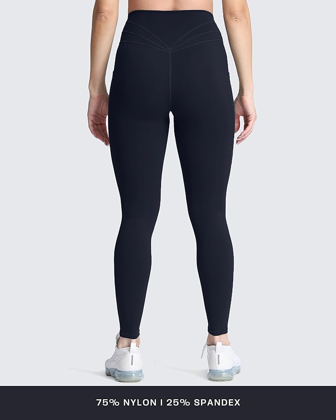 Aoxjox Women's Trinity High Waisted Yoga Pants with Pockets Cross-Waist Tummy Control Buttery Soft Workout Leggings 26"