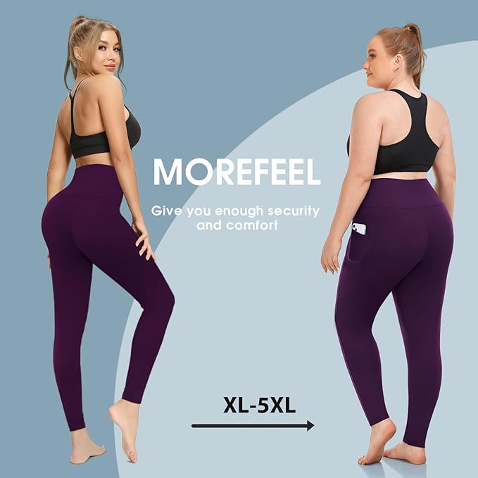 Plus Size Leggings for Women with Pockets-Stretchy XL-5XL Yoga Pants Tummy Control High Waist Workout Leggings