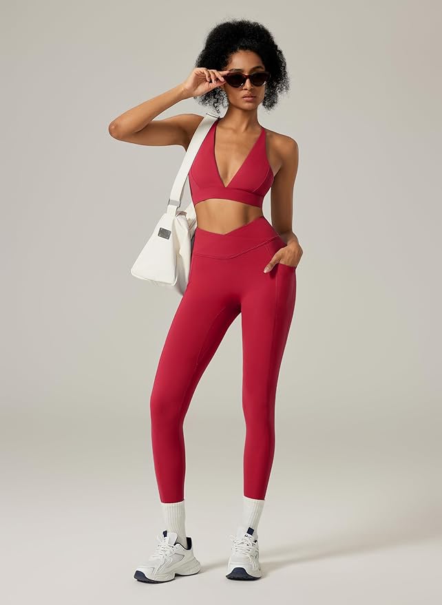 RXRXCOCO 2 Piece Workout Sets for Women Strappy Sports Bra Booty Leggings with Pockets Yoga Gym Outfits