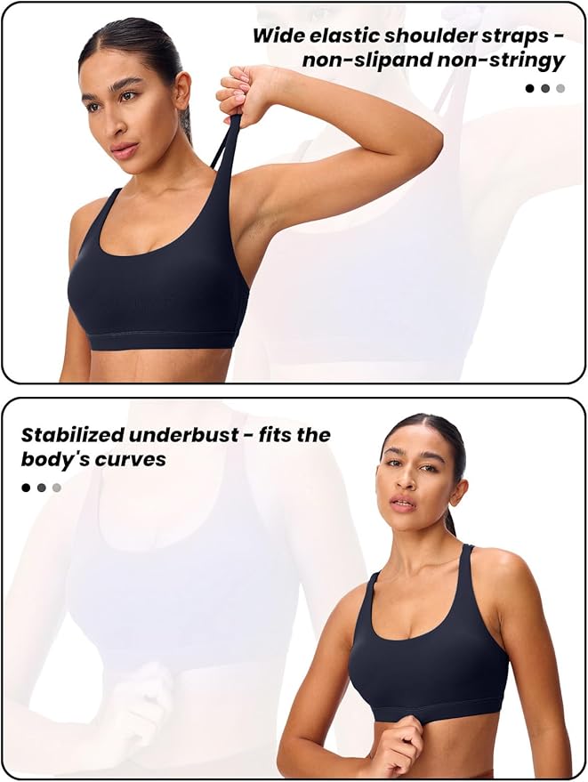 Women's Strappy Sports Bras Light Compression Crop Criss Cross Back Padded Workout Yoga Bra Supportive U Neckline