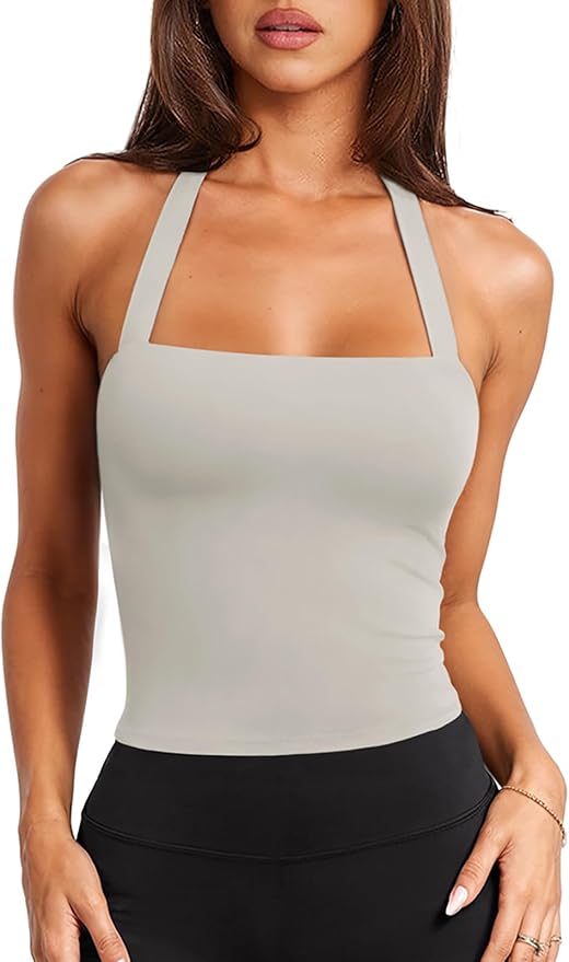 LASLULU Womens Sexy Halter Sports Bra Workout Tops Wirefree Sleeveless Gym Yoga Tank Tops Y2k Casual Crop