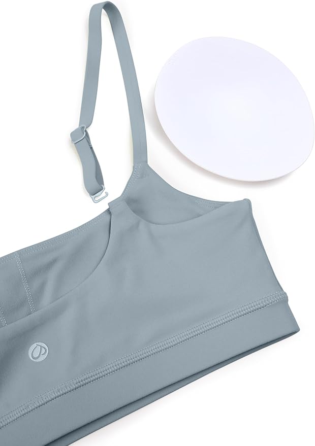 CRZ YOGA Butterluxe Adjustable Spaghetti Strap Sports Bras for Women - Scoop Neck Wireless Padded Yoga Workout Crop Top