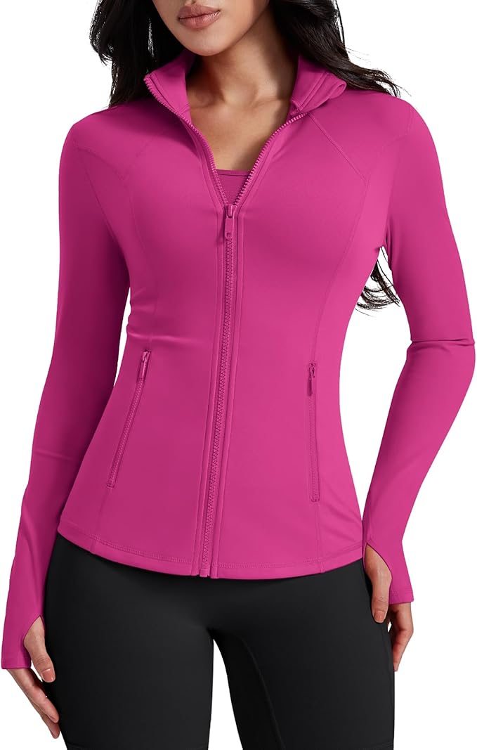 AVGO Womens Workout Jackets Lightweight Athletic Zip Up Jacket Slim Fit Running Gym Top with Pockets & Thumb Holes