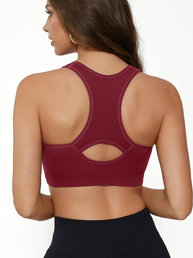 FITTIN Racerback Sports Bras for Women - Padded Comfortable Seamless Support for Yoga Workout Gym - for Plus Size Large Bust