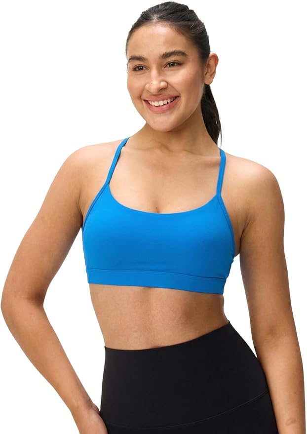 Womens Y Back Padded Sports Bra Strappy U Neck Butter Soft Low Impact Workout Bras Yoga Pilates Walking
