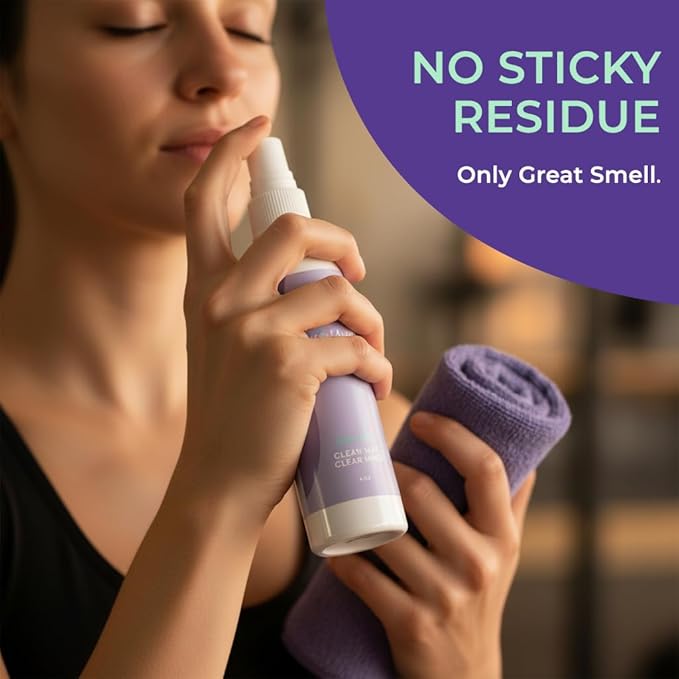 SwaytAway Travel Yoga Mat Cleaner Spray & Towel Kit, 4oz – Non Slip, No Rinse Plant-Based Lavender Essential Oil Mist for Gym, Pilates & Hot Yoga – Made in USA
