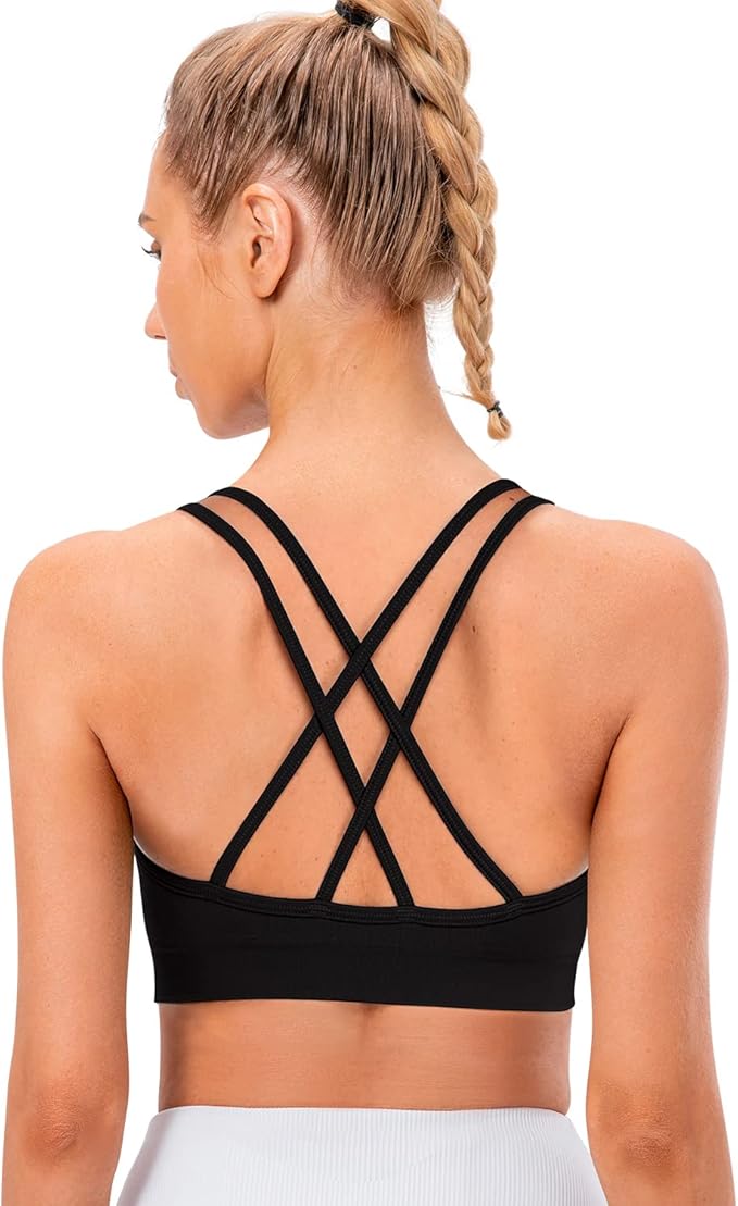 VEQKING Women's Cross Back Sports Bra Padded Strappy Medium Support Yoga Bra for Workout Fitness 3 Pack