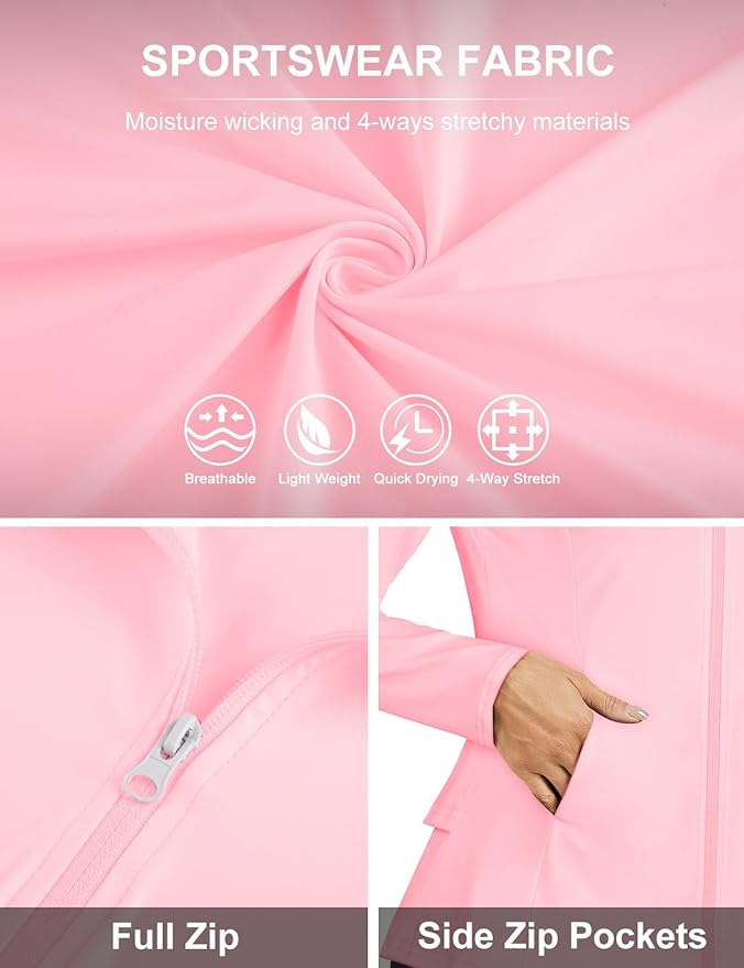 LURANEE Women's Golf Athletic Jackets with Pleated Tennis Skirt Hem Lightweight Full Zip Long Sleeve Shirts with Pockets