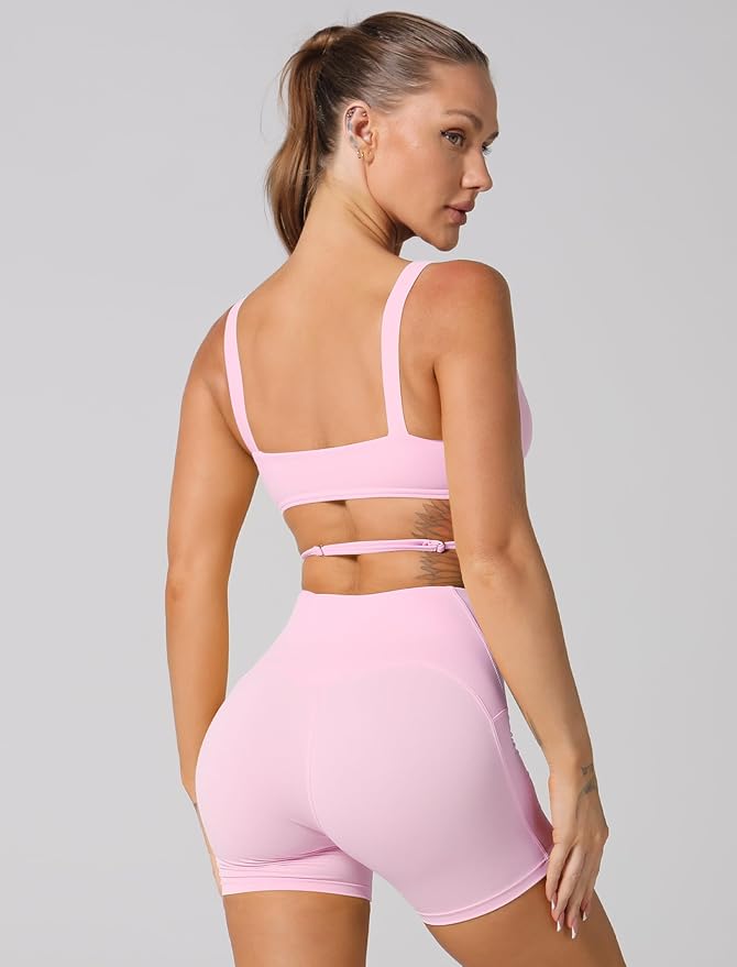 ABOCIW Workout Sets for Women 2 Piece Twist Front Halter Sports Bras High Waist Biker Shorts Exercise Gym Yoga Outfit