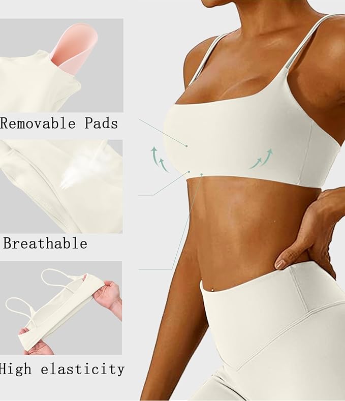Comper Women's Sports Bra with Thin Straps Stretchy Wirefree Workout Bras Lightweight Workouts Bralette with Removable Pads