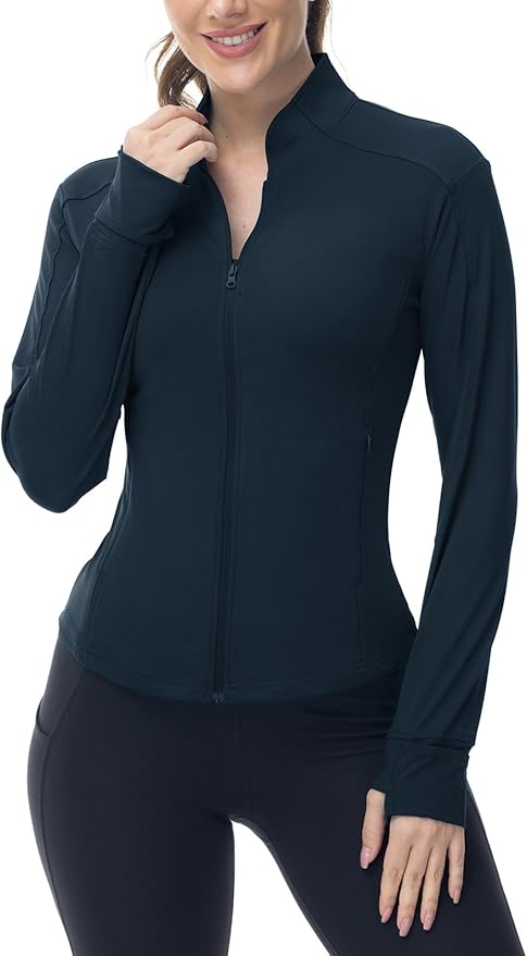 BGOWATU Women's Workout Athletic Jacket Full Zip Running Jackets Gym Yoga Track Tops with Pockets Thumb Hole