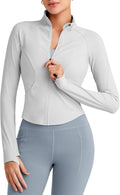 G4Free Workout Jackets for Woman BareFeel Cropped Zip Up Athletic Running Jacket Slim Fit Yoga Tops with Thumb Holes