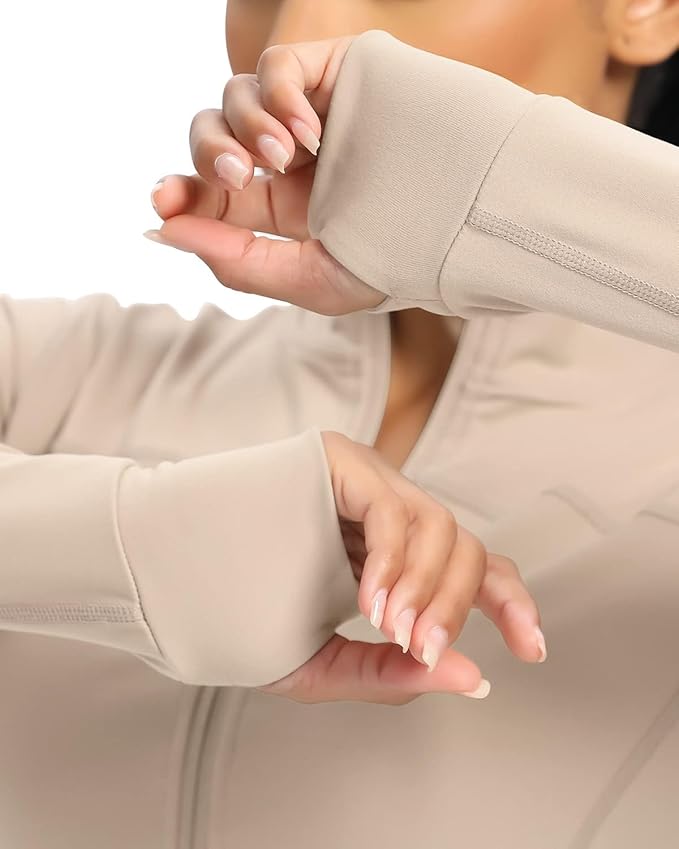 Women BBL Jacket Full Zip UP Workout Athletic Cropped Jacket wIth Thumb Holes Running Yoga Sportswear