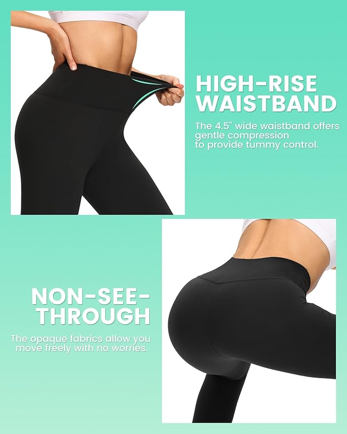 TNNZEET 3 Pack Leggings for Women - Black Tummy Control High Waisted Soft Yoga Pants for Workout Gym Running with Pockets