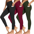 3 Packs Leggings with Pockets for Women, Soft High Waisted Tummy Control Workout Yoga Pants