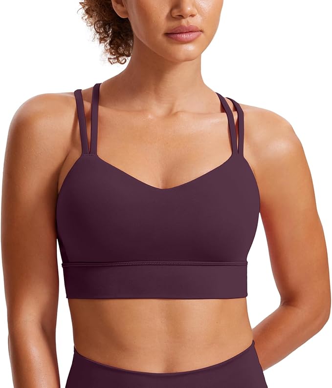 CRZ YOGA Softness Mold Butterluxe Strappy Longline Sports Bras for Women - Double Spaghetti Strap Workout Yoga Crop Top