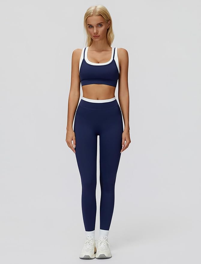 ABOCIW Two Piece Workout Sets for Women Layer Sports Bra Tummy Control High Wait Leggings Gym Yoga Outfits