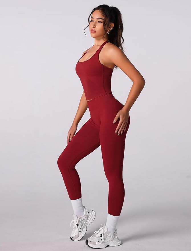 ABOCIW Workout Sets for Women Seamless Scunch Butt Lifting Impact Leggings Halter Sports Bra 2 Piece Gym Outfits