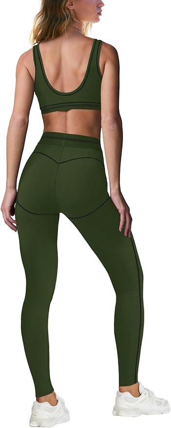 Nirovien Womens 2 Piece Workout Sets Athletic Yoga Sets Pilates Gym Outfits Butt Lifting Leggings and Sports Bra