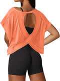 UNIANKIYA Open Back Workout Tops for Women Loose Fit Athletic Crop Tee Short Sleeve Gym Running Yoga Shirt